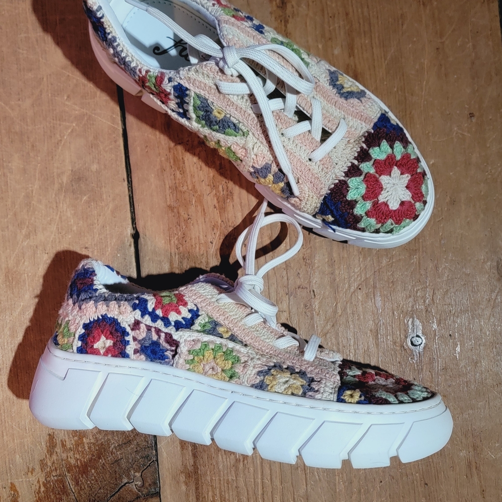 Free People Granny Square Catch Me If You Can Kicks Multicolor Crochet Sneakers